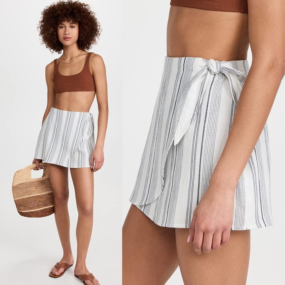 Madewell Striped Cotton Wrap Mini Skirt Cover-Up White Sz Medium vacation travel